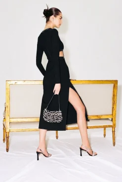 HANDBAGS STAUD -BEADED BEAN BAG - BLACK WHITE