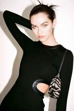 HANDBAGS STAUD -BEADED BEAN BAG - BLACK WHITE