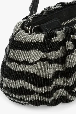 HANDBAGS STAUD -BEADED BEAN BAG - BLACK WHITE