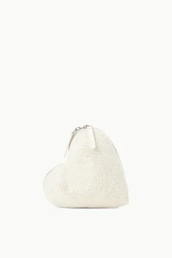 HANDBAGS STAUD -BEADED HEART CLUTCH - CREAM