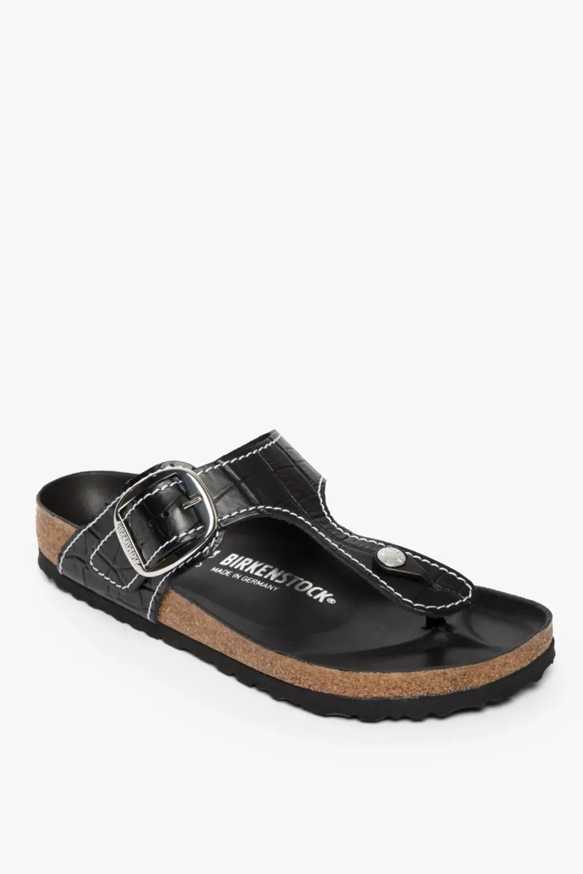 SHOES STAUD -BIRKENSTOCK + GIZEH SANDAL BLACK CROC EMBOSSED