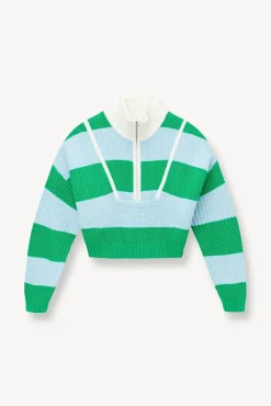 CLOTHING STAUD -CROPPED HAMPTON SWEATER - GRASS SHALLOW RUGBY STRIPE