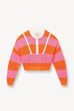 CLOTHING STAUD -CROPPED HAMPTON SWEATER - PAPAYA PLUMERIA RUGBY STRIPE