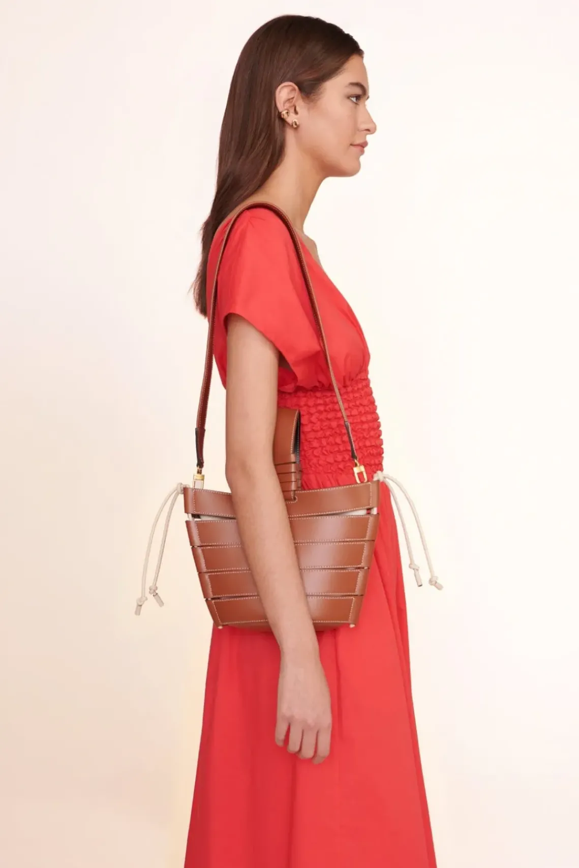 HANDBAGS STAUD - DIAMOND MINI TOTE TAN CREAM