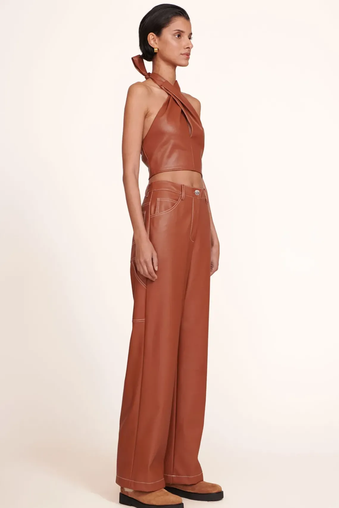 CLOTHING STAUD - DOMINO PANT WHISKEY VEGAN LEATHER