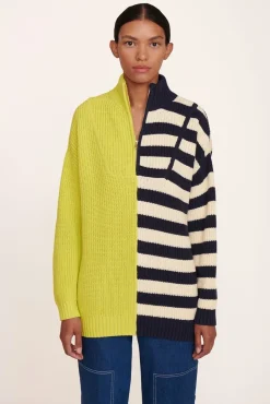 CLOTHING STAUD - HAMPTON SWEATER CHARTREUSE TWO TONE STRIPE