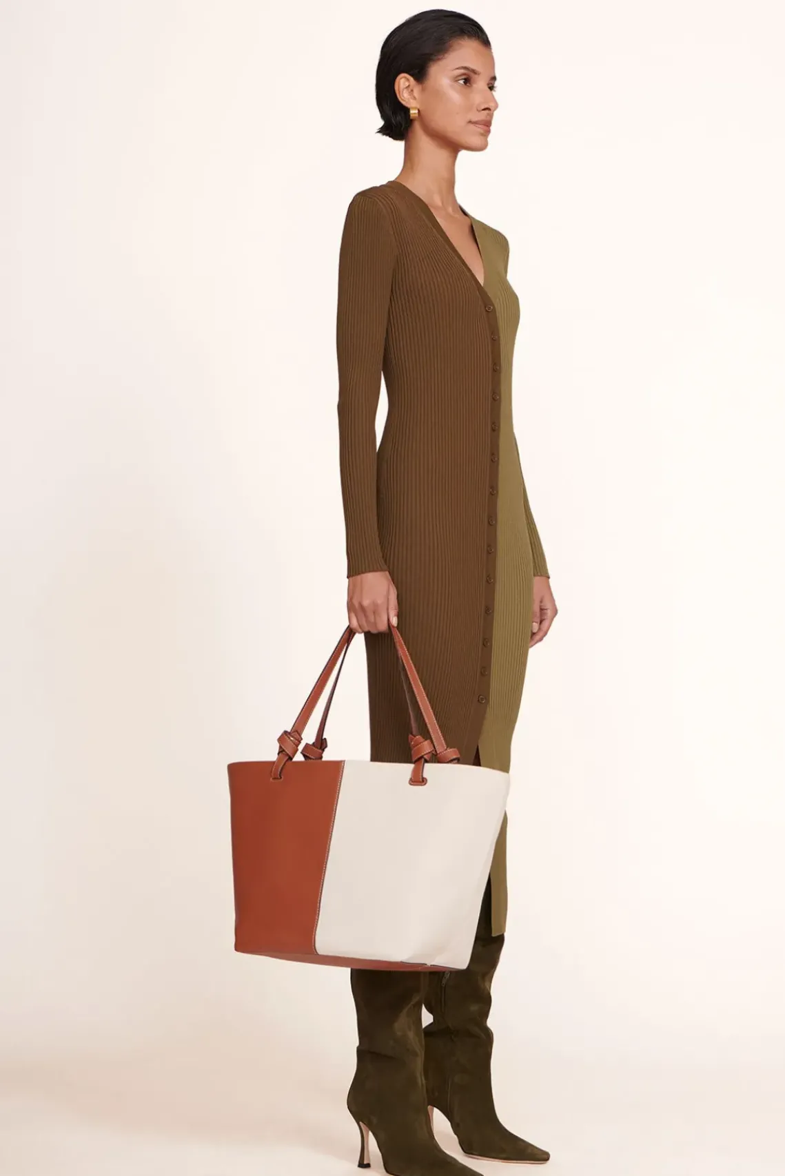 HANDBAGS STAUD - IDA CANVAS TOTE BAG CREAM TAN