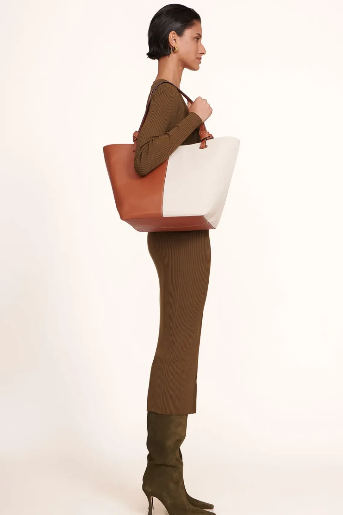 HANDBAGS STAUD - IDA CANVAS TOTE BAG CREAM TAN