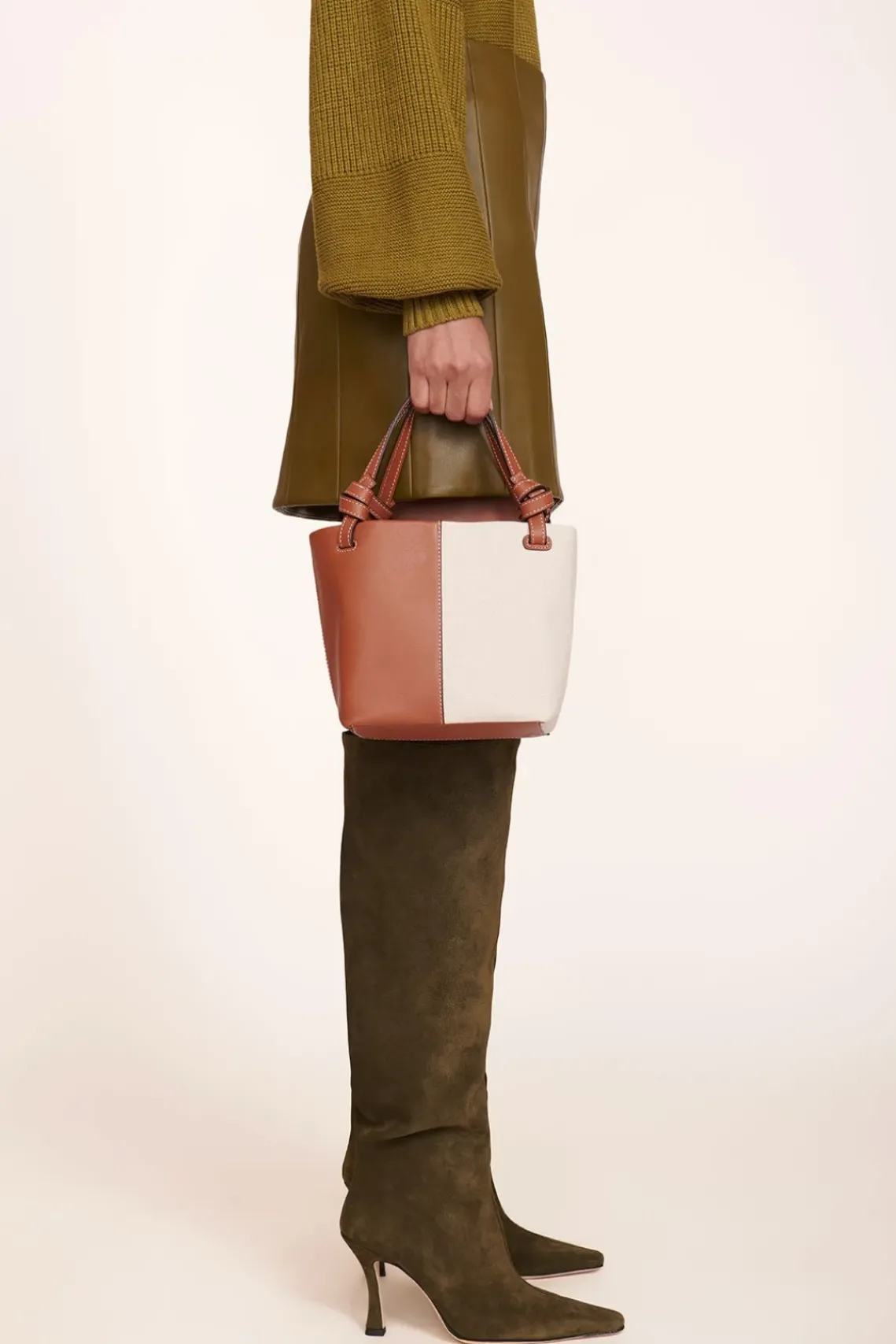 HANDBAGS STAUD - IDA MINI CANVAS TOTE BAG CREAM TAN