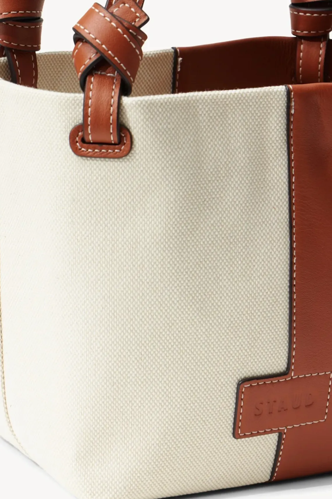 HANDBAGS STAUD - IDA MINI CANVAS TOTE BAG CREAM TAN