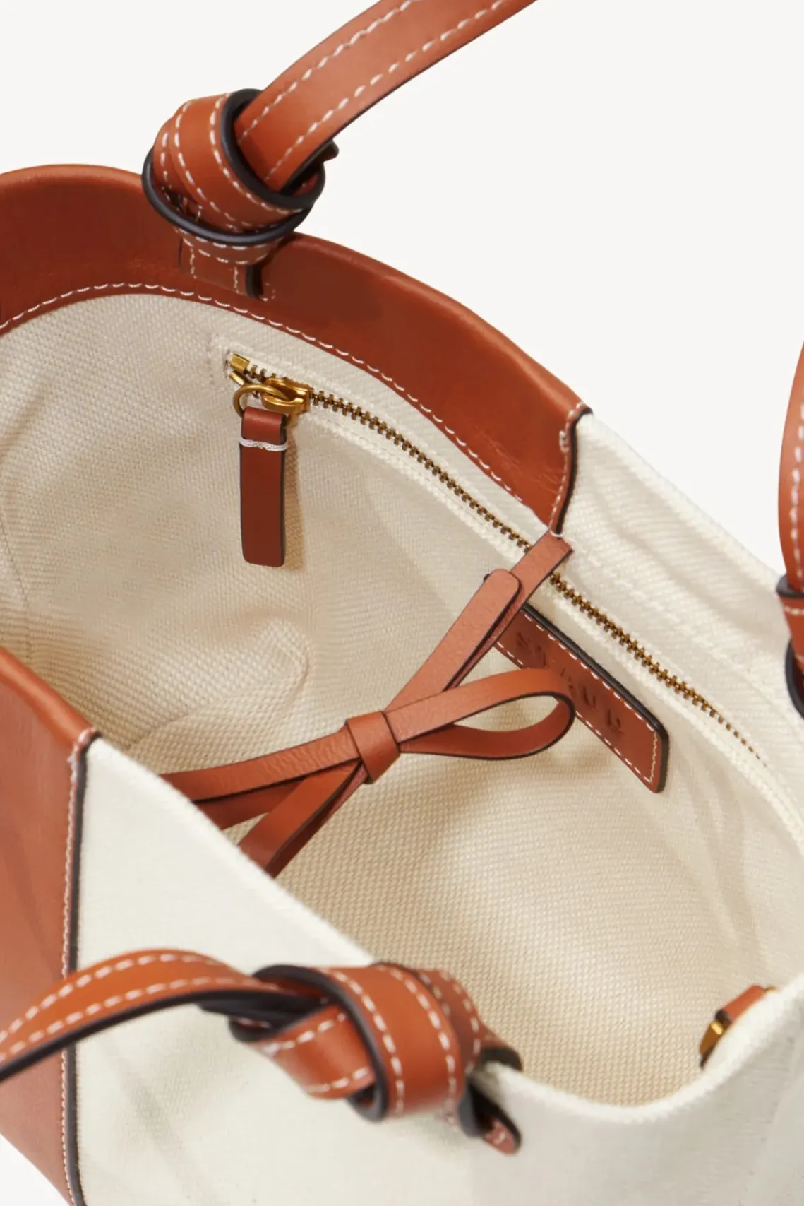 HANDBAGS STAUD - IDA MINI CANVAS TOTE BAG CREAM TAN