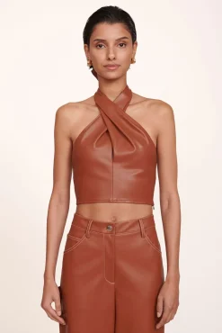 CLOTHING STAUD - KAI TOP VEGAN LEATHER WHISKEY