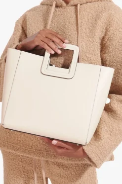 HANDBAGS STAUD - SHIRLEY LEATHER TOTE BAG CREAM
