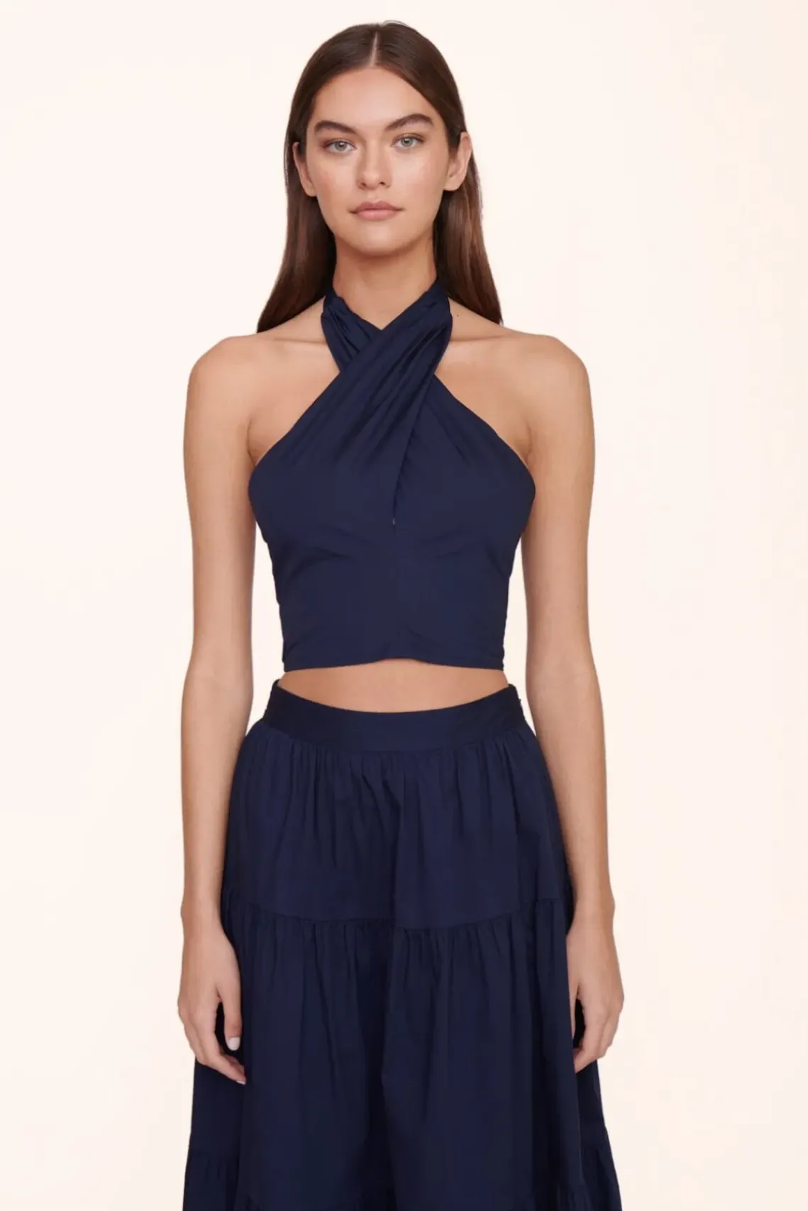 CLOTHING STAUD - SMOCKED KAI TOP NAVY